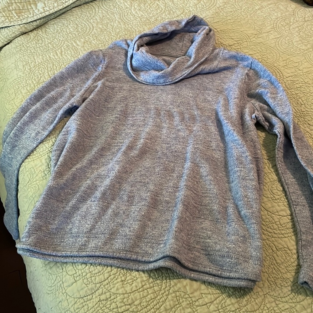 Periwinkle loose cowl neck sweater.  Lightweight, subtle stripe pattern